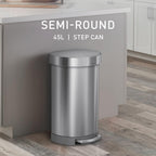 simplehuman 45 Liter/ 12 Gallon Semi-Round Hands-Free Step Trash Can, Brushed