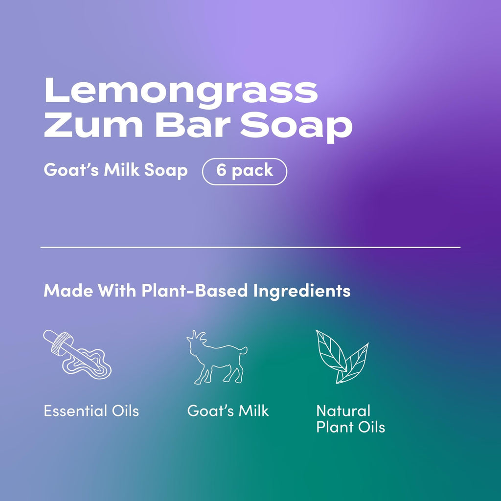 Zum Indigo Wild Goat's Milk Soap Bar - Bar Soap for Hands & Body Made with Essential Oils - 3 oz - Lemongrass (6 Pack)