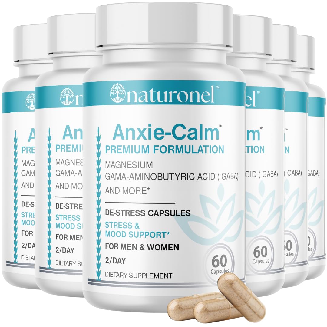 Anxie-Calm – Stress & Mood Support (6 Pack) with Magnesium, GABA, Ashwagandha, Rhodiola, Lemon Balm & Chamomile | Advanced Dietary Supplement Formula | Non-GMO | Made in USA, GMP Certified