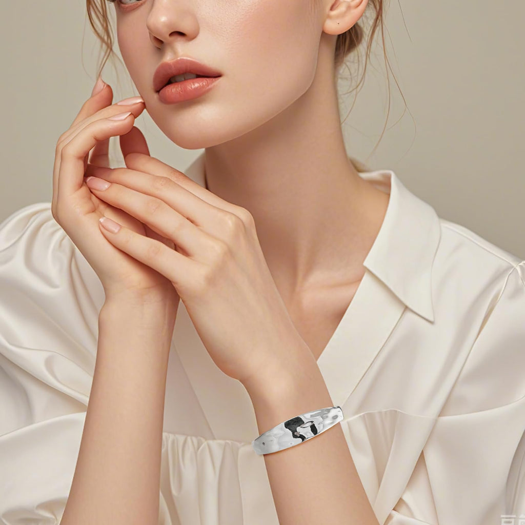 Desnuage Silver Thin Cuff Bracelet Vintage Hammered Texture Style Statement Open Bangle Chunky Bracelets for Women