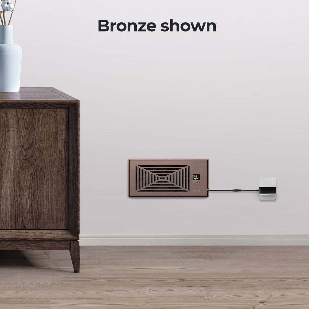 BIOWIND Quiet Register Booster Fan Fits 4" x 10" Register Holes, 10-Speed Smart Heating Cooling AC Vent Fan with Remote Control and Thermostat Control - Bronze