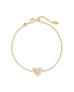 Kendra Scott Ari Heart Crystal Delicate Bracelet in 14k Gold-Plated Brass, Rose Quartz, Fashion Jewelry for Women