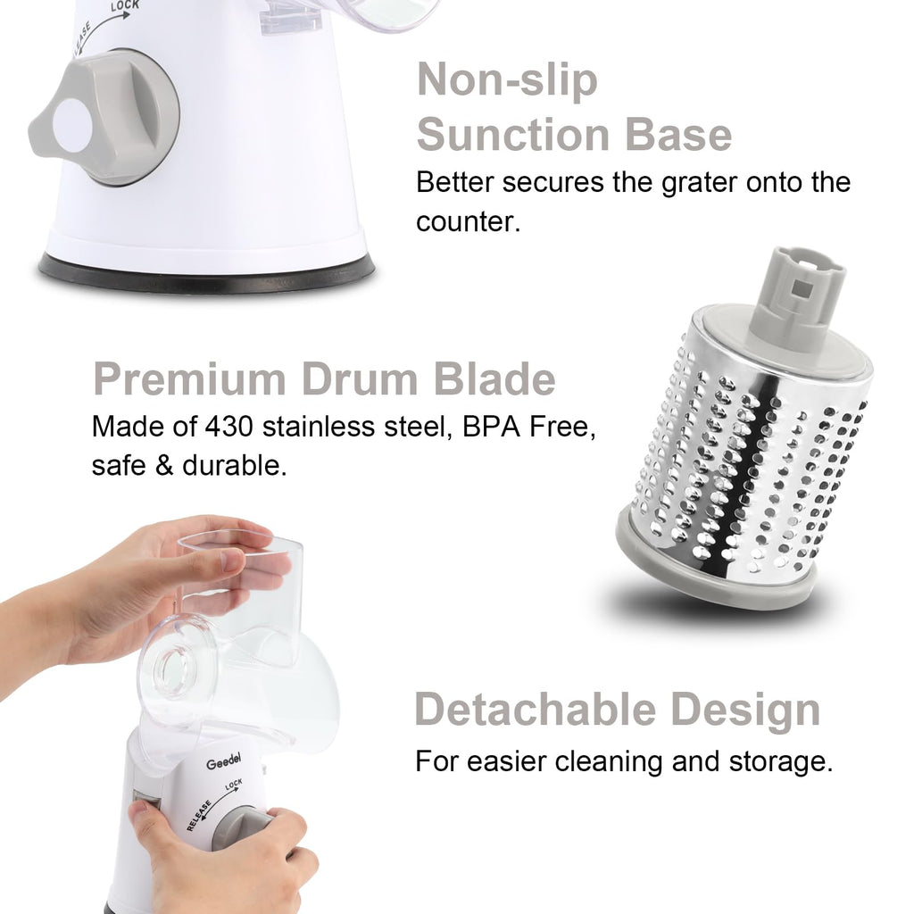 Geedel Rotary Cheese Grater Hand Crank, Cheese Shredder Vegetable Slicer