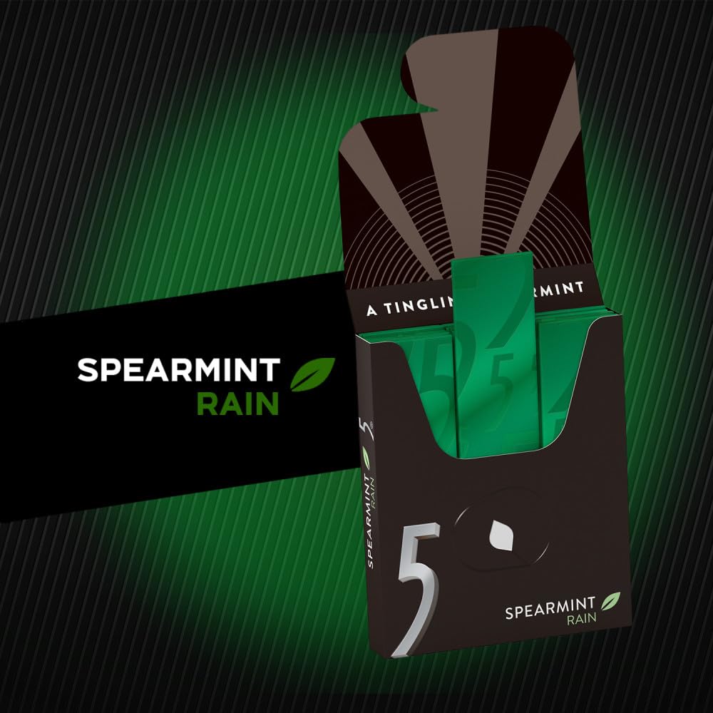 5 GUM Spearmint Rain Sugar Free Chewing Gum, Bulk, 15 Stick, 10 Pack