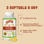 Barlean's Vegan Flaxseed Oil Supplements, Cold-Pressed Flax Seed Supplement Softgels with 1650 mg ALA Fatty Acids, 250 Count
