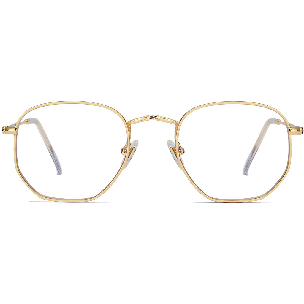 SOJOS Small Blue Light Blocking Glasses Hexagonal Eyeglasses Frame Anti Blue Ray Glasses One and Only SJ5036 with Gold Frame/Anti-Blue Light Lens