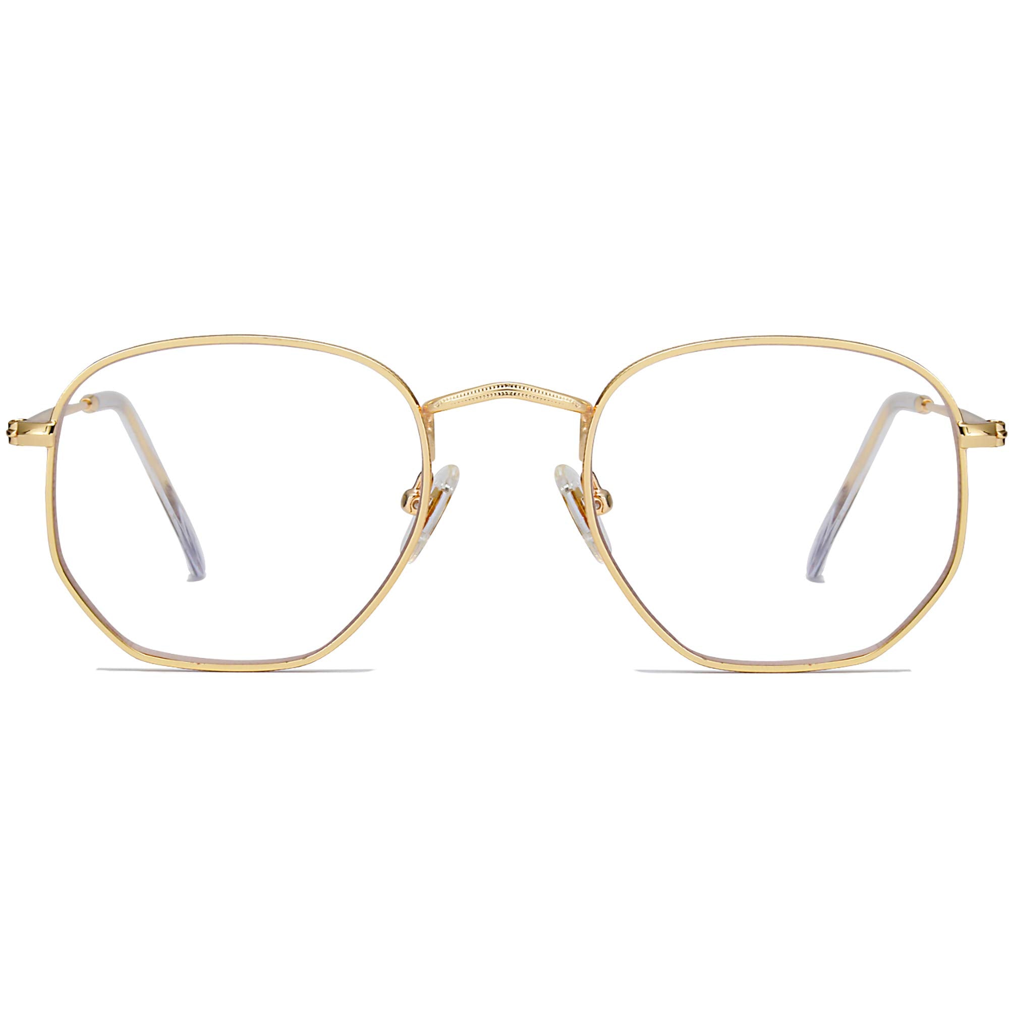 SOJOS Small Blue Light Blocking Glasses Hexagonal Eyeglasses Frame Anti Blue Ray Glasses One and Only SJ5036 with Gold Frame/Anti-Blue Light Lens