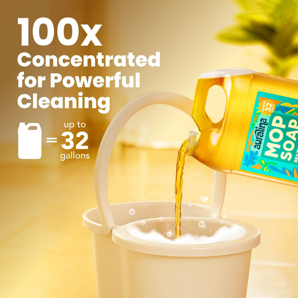 Auralina Luxury Mop Soap for Floor Cleaning - Highly Scented Brazilian Waves Concentrated Formula - Best Smelling Floor Cleaner for Mopping Tile, Wood & Laminate - R&W - No Residue, Pet Safe (32oz)