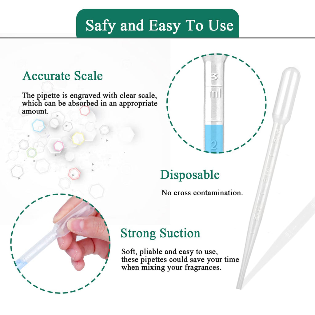 Moveland 200PCS 3ml Disposable Plastic Transfer Pipettes for Oil Lab Art