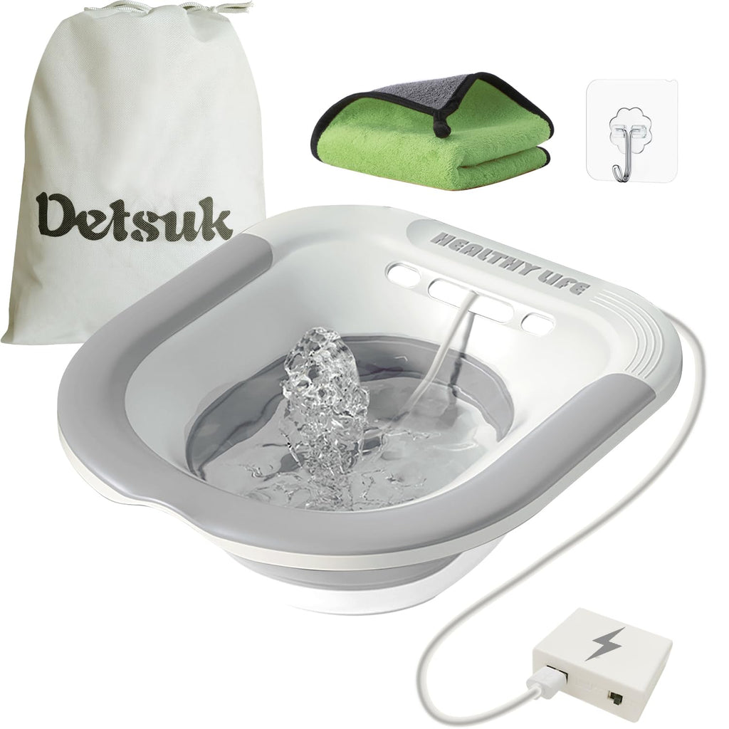 Foldable Electric Sitz Bath Kit with Automatic Flushing for Hemorrhoid Relief and Postpartum Care | Portable Hip Bath Basin for Perineal Soaking, Pain Relief, and Bidet Functionality, Easy to Use