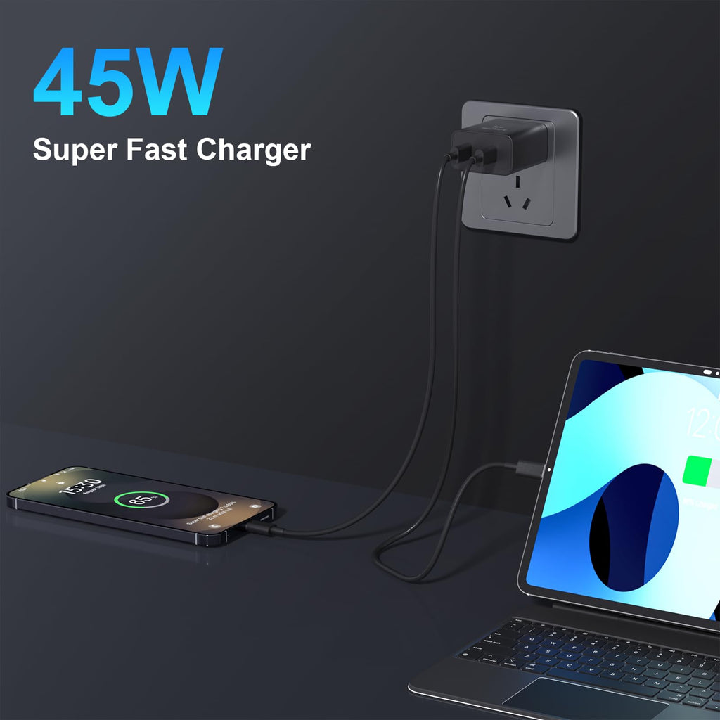 Super Fast Charger USB C, 45W Dual Port Android Phone Type C Charger 2Pack