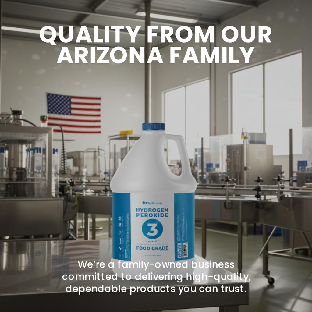 3% Food Grade Hydrogen Peroxide (1 Gallon) - No Added Stabilizers - Made in The USA derived from 35% Food Grade Hydrogen Peroxide