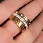Jarlinwel Stainless Steel CZ Zirconia Roman Numeral Ring For Women Stacking Thumb 3 in 1 Spinner Rings (Gold, 8 Runs small)
