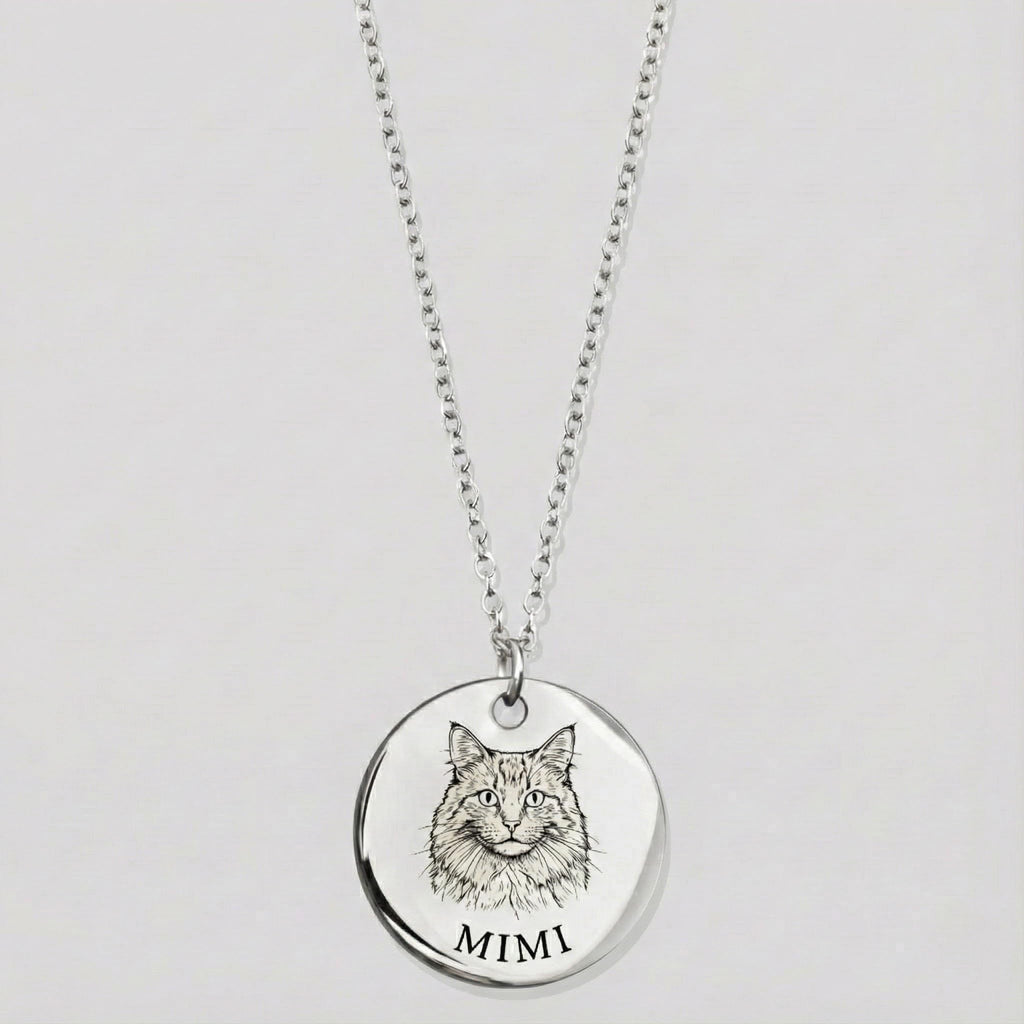 MignonandMignon Personalized Pet Gifts Custom Pet Jewelry Dog Necklace Cat Gift Custom Portrait Unique Gift LCN-AP (Silver)