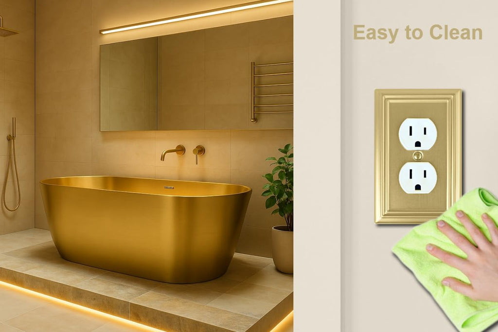 OKAWYC Single Duplex Outlet Light Switch Cover Adler Metal Wall Plate, 4-Pack Brushed Brass 1 Gang, for Receptacle Light Switch, Switch Cover Decorative Wallplate, Durable