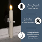 Homemory 6 Pcs Window Candles with Sensor Dusk to Dawn, Ivory Striped Candlesticks with Suction Cups, Roman Column Christmas Window Candle Battery Operated, Flameless Led Taper Candles for Windows