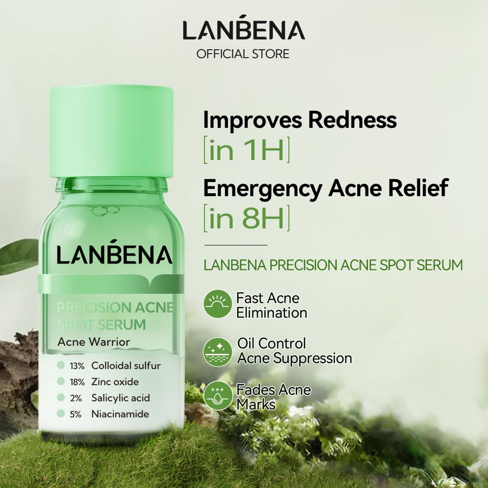 LANBENA Precision Acne Spot Serum, Acne Drying Lotion, Overnight Acne Treatment For Face, Dry Out Pimples, Blemishes, Zits And Clean Pores, 1 Fl Oz