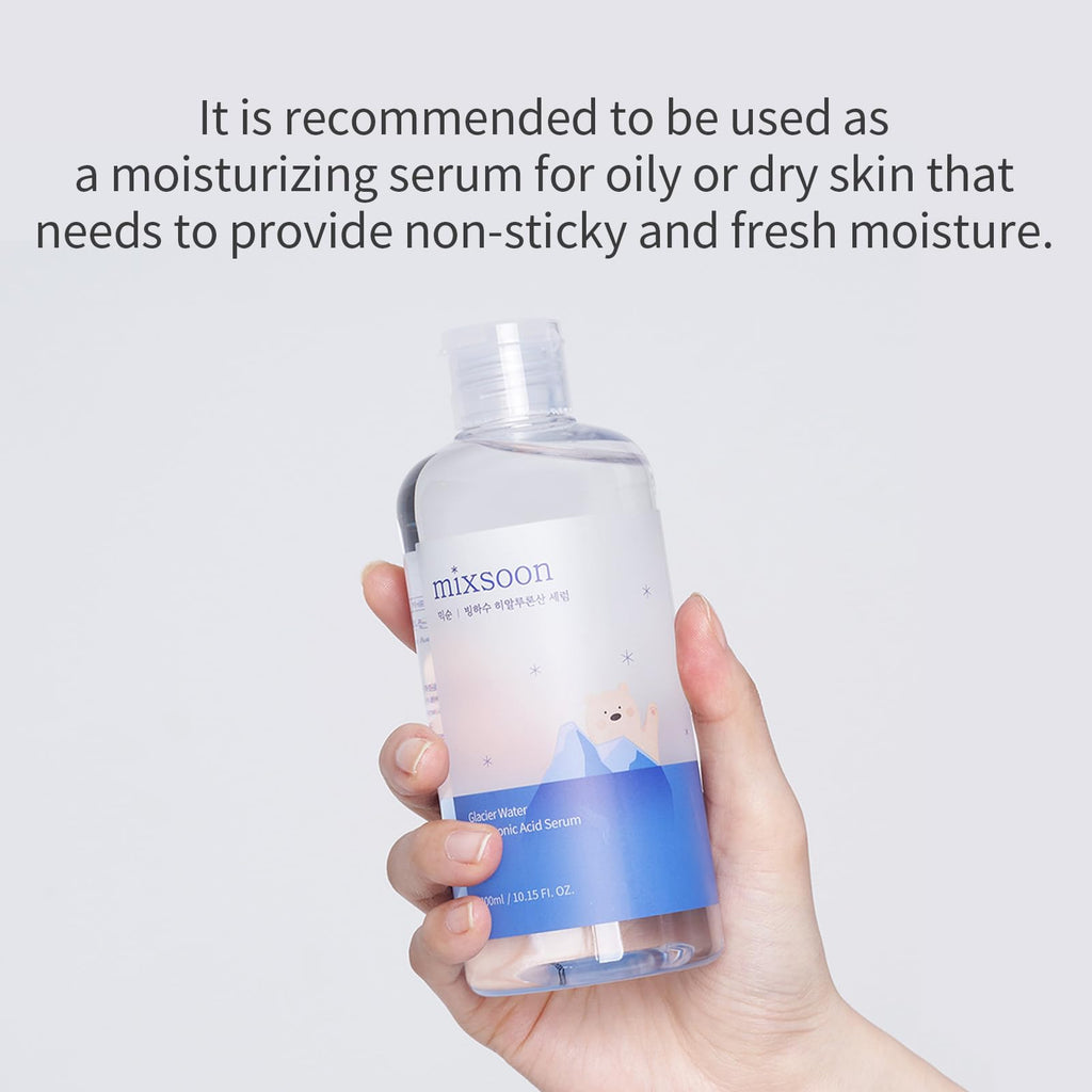 mixsoon Glacier Water Hyaluronic Acid Serum-Deep Hydration and Cooling for Face, Hydration Booster, Refreshing Lightweight Texture 300ml / 10.14 fl.oz. Korean Glass Skin Care
