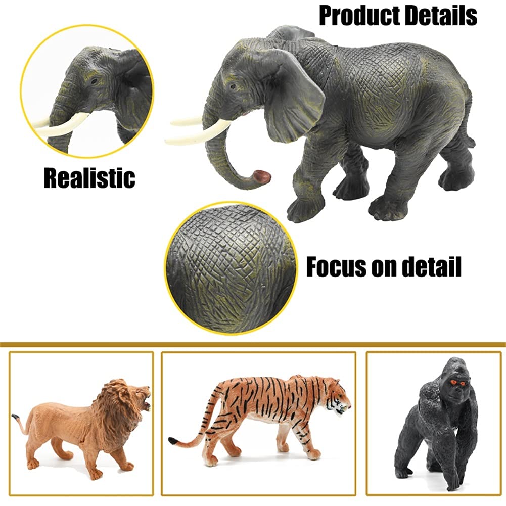 65PCS Safari Animals Figures Toys, Realistic Plastic Jungle Zoo Wild Animals with Fence Building Blocks Storage Box Christmas Birthday Gift for Kids 3-8