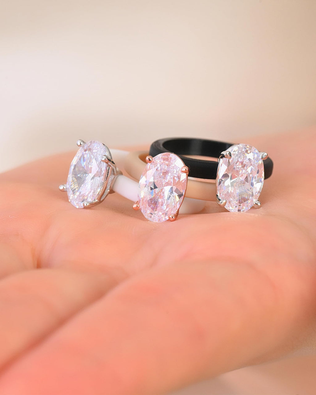 Rinfit Thin Silicone Ring for Her, Oval Cut CZ Stone - Wht/Sil, Size 6