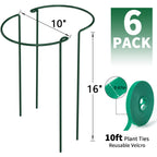AMAGABELI 6 Pack 16 Inch Plant Support Stakes Peony Cage Heavy Duty Ring Metal Garden Support Structures Plant Cage with Ties for Indoor Flower Outdoor Tomato Hydrangea Monstera