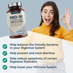 Vitamin Bounty Pro-50 Probiotic 50 Billion CFU - 13 Strain Supplement for Men & Women + Prebiotics - Digestive Health & Gut Support - Lactobacillus & Bifidobacterium - Delayed Release Capsules, 2 Pack