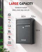 Uniclife Wall Mount Mailbox for Outside, Locking Mail Box, Large Mailbox with Key Lock, Security Mail Box for House, Safe Key Drop Box, Post Box, Steel Cash Drop Box for Home Office School, Black