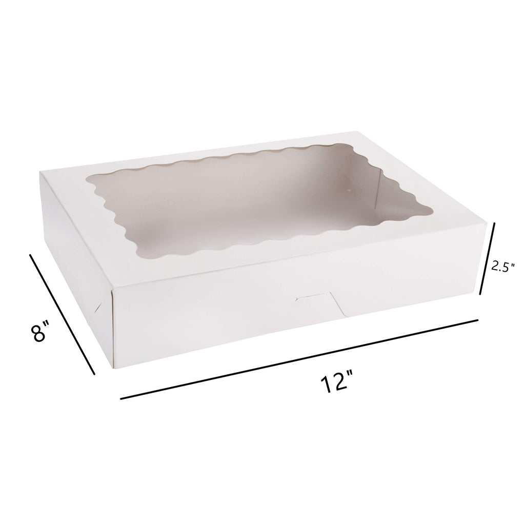 Tcoivs 30-Pack Bakery Boxes with Window, 12" x 8" x 2.5", Cookie Boxes, Auto-Popup Treat Boxes for Pies, Muffins, Donuts and Pastries (White)