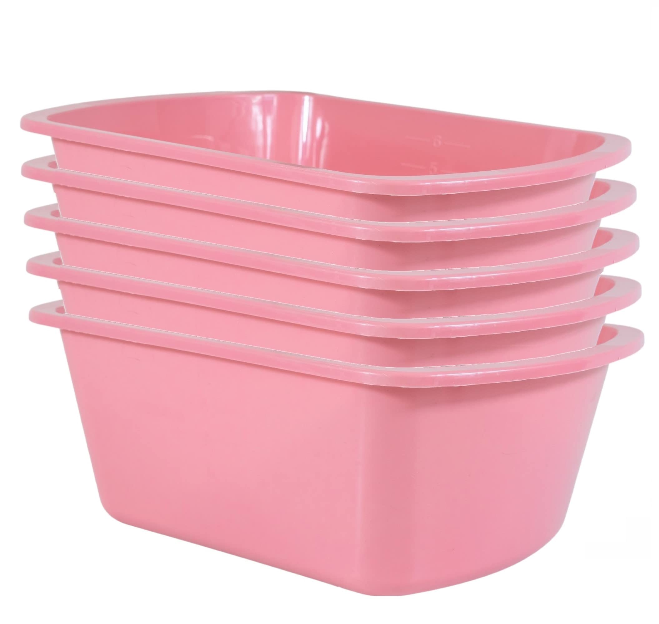 Vakly Wash Basins – Rectangular Plastic Hospital Bedside Soaking Tub - Small 7 Qt Graduated Bucket - Portable Washbasin for Washing, Cleaning, Foot Bath, Dishes, Face Cleansing Bowl (5, Pink)