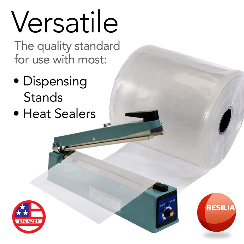 RESILIA Lay Flat Poly Tubing - Food-Grade Polyethylene, Custom Poly Bag Packaging Solution, 16 Inches x 500 Feet, 4 Mil, 0.004 Inch, Thickness, 1 Roll, Made in the USA