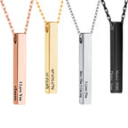 Xianofu Personalized 4 Sided Vertical Bar Necklace Custom Text Engraved 3D Bar Pendant Stainless Steel Coordinate Jewelry for Couples