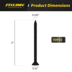Wood Screws 2 Inch, 70 PCS FIXLINK Premium Flat Head Phillips Black Wood Screws, Self Tapping Electrophoresis Used in Indoor Furniture, Woodworking (#8 x 2)