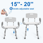 HOMLAND Shower Chair for Inside Shower with Arms and Back, 500 lbs Heavy Duty Shower Seat for Bathtub, Height Adjustable Safety Bath Seat for Elderly, Adults, Handicap and Disabled, White