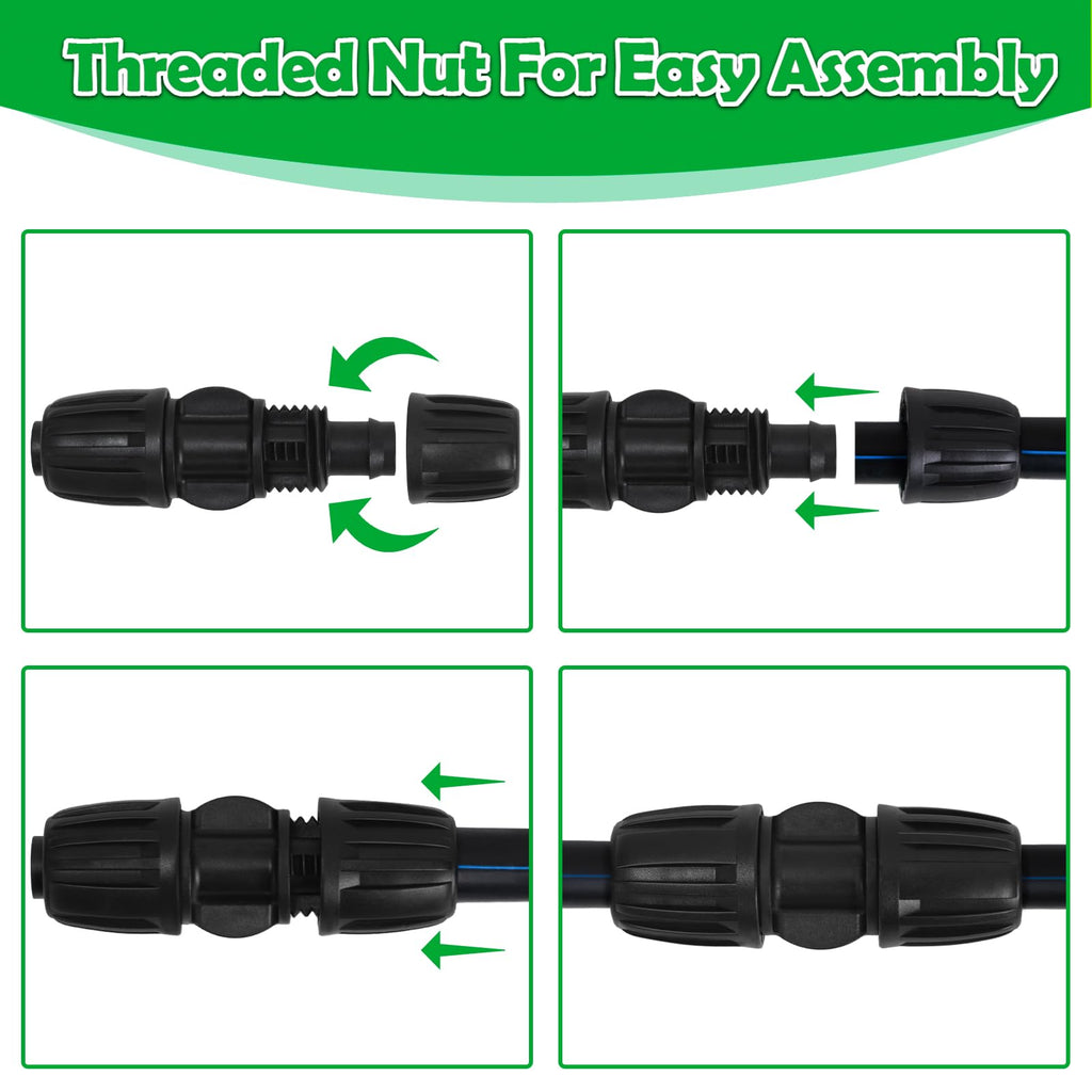 WZFLRUA 10 Pack 1/2 Inch Drip Irrigation Coupling Fittings (1/2" ID x 0.65" OD) - 1/2'' Drip Line Anti-Drop Barbed Lock Nut Coupler Connectors for 1/2 Inch Drip Irrigation Tubing Irrigation System
