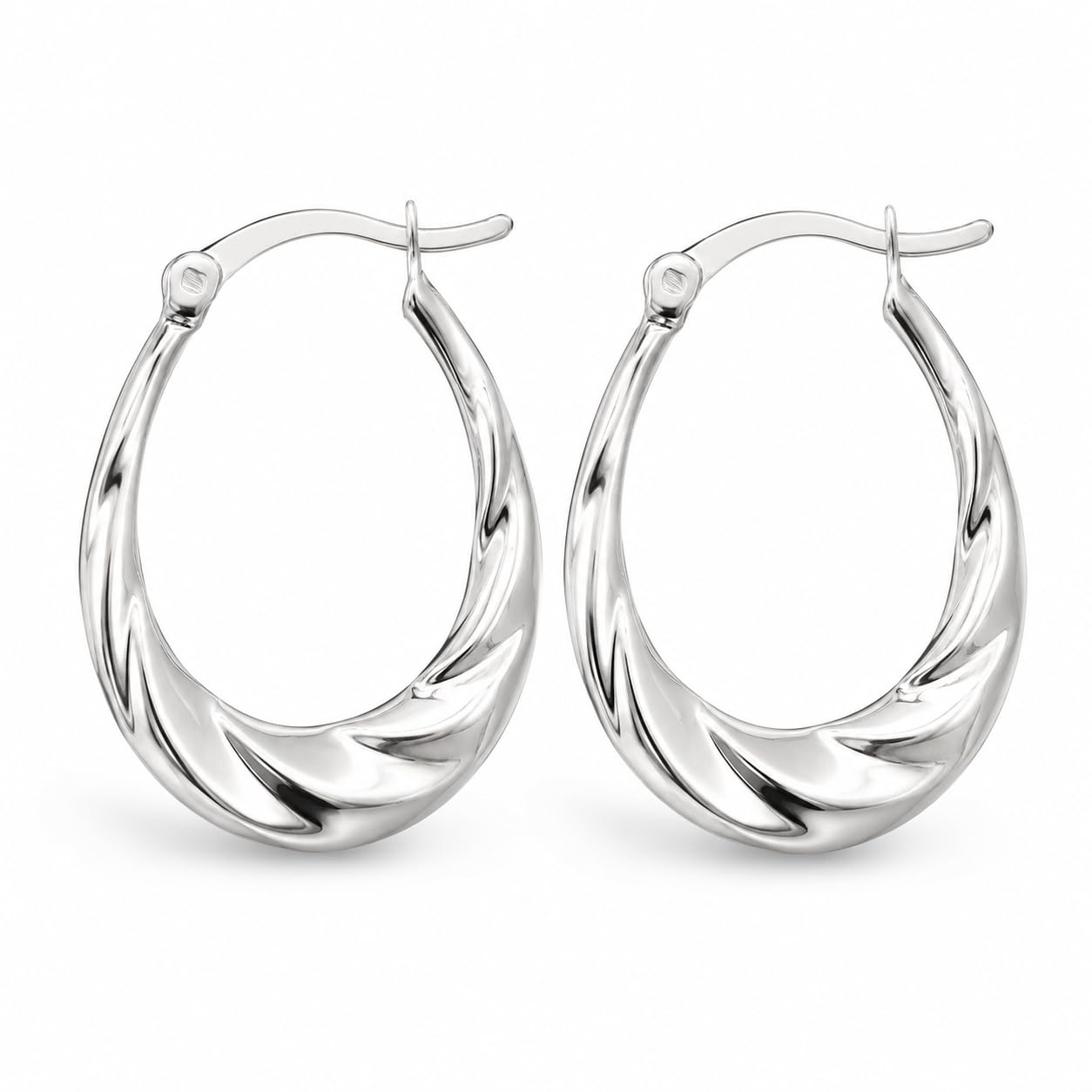 LeCalla 925 Sterling Silver Hoop Earrings | Lightweight Classic Small Oval Shrimp Hoops Earring for Women - 25MM
