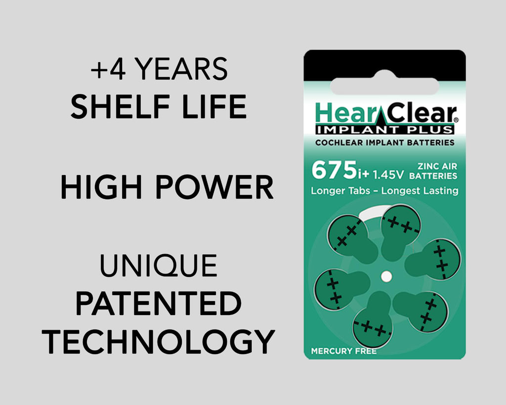 Hear Clear Size 675P Cochlear Implant Hearing Aid Batteries Green Tab (60 Batteries)