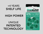 Hear Clear Size 675P Cochlear Implant Hearing Aid Batteries Green Tab (60 Batteries)