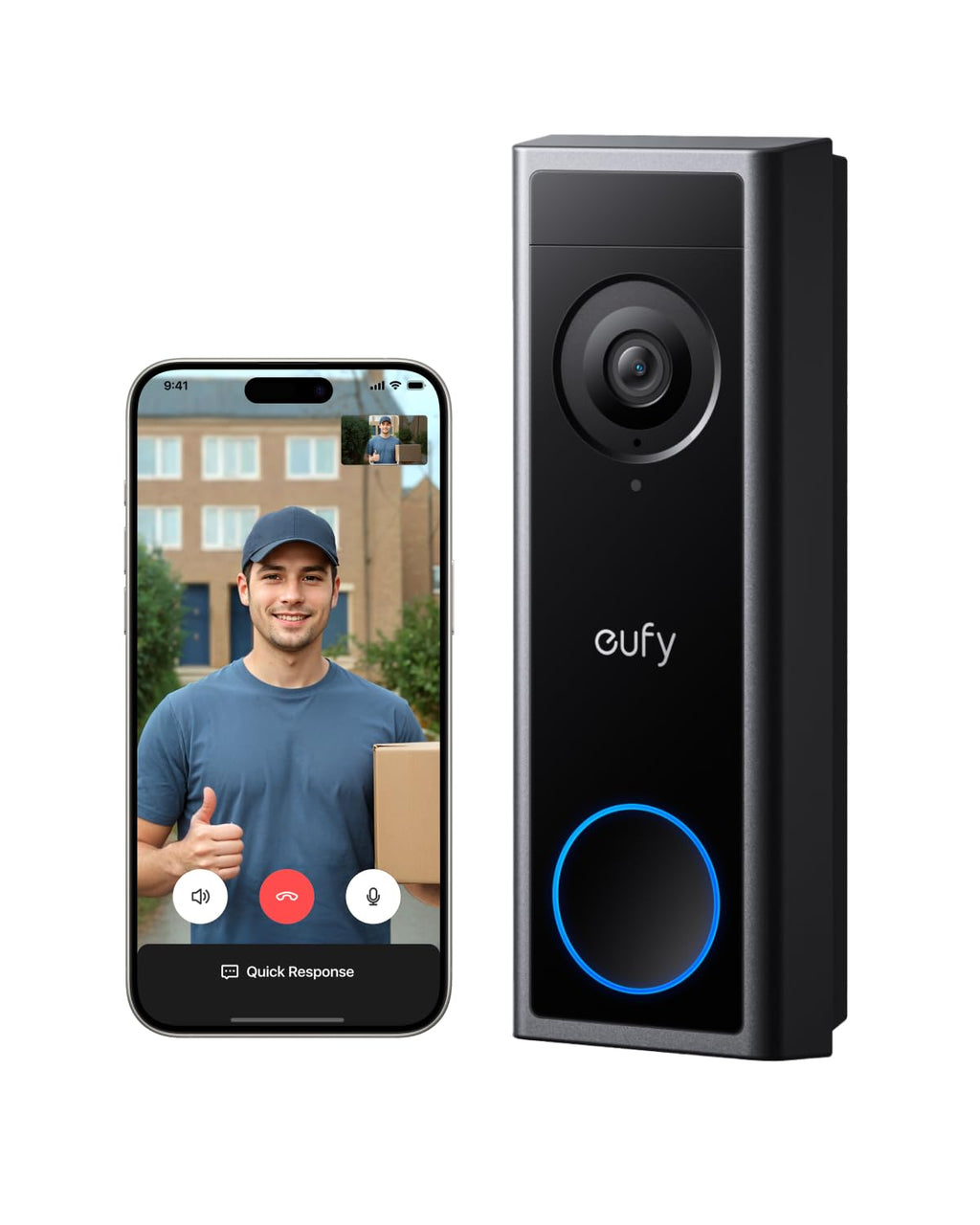 eufy Security Video Doorbell Camera C30, Battery Powered,2K FHD,165° Ultra-Wide View,Easy Installation, Live Video Call, AI Human Detection for People and Packages,HomeBase 3 Compatible,No Monthly Fee