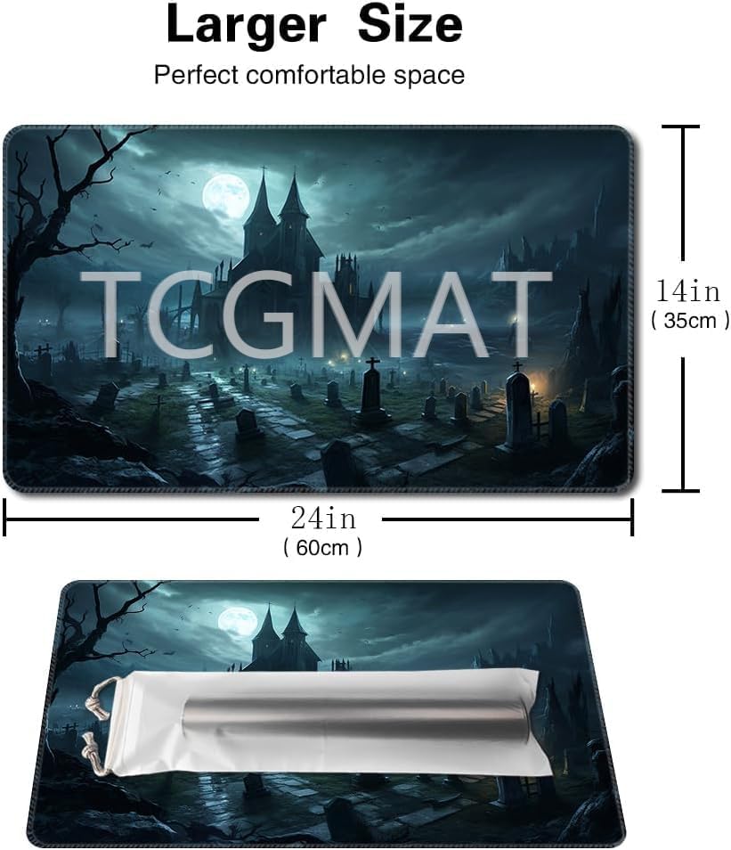 MTG Playmat Size 24x14in Free Storage Bags Non-Slip Backing, Ideal for Card Game Enthusiasts TCG Playmat (A Spooky Place-No Deck)