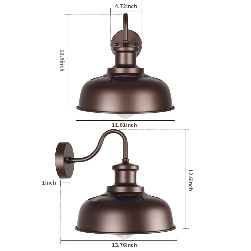 Diyel Solar Barn Lights for Outside, Outdoor Wall Light Solar Powered, Farmhouse Exterior Wall Sconce, Industrial Outside Lighting Fixture, Rustic Bronze White Lanterns for Barn Shed Coop Garage Patio