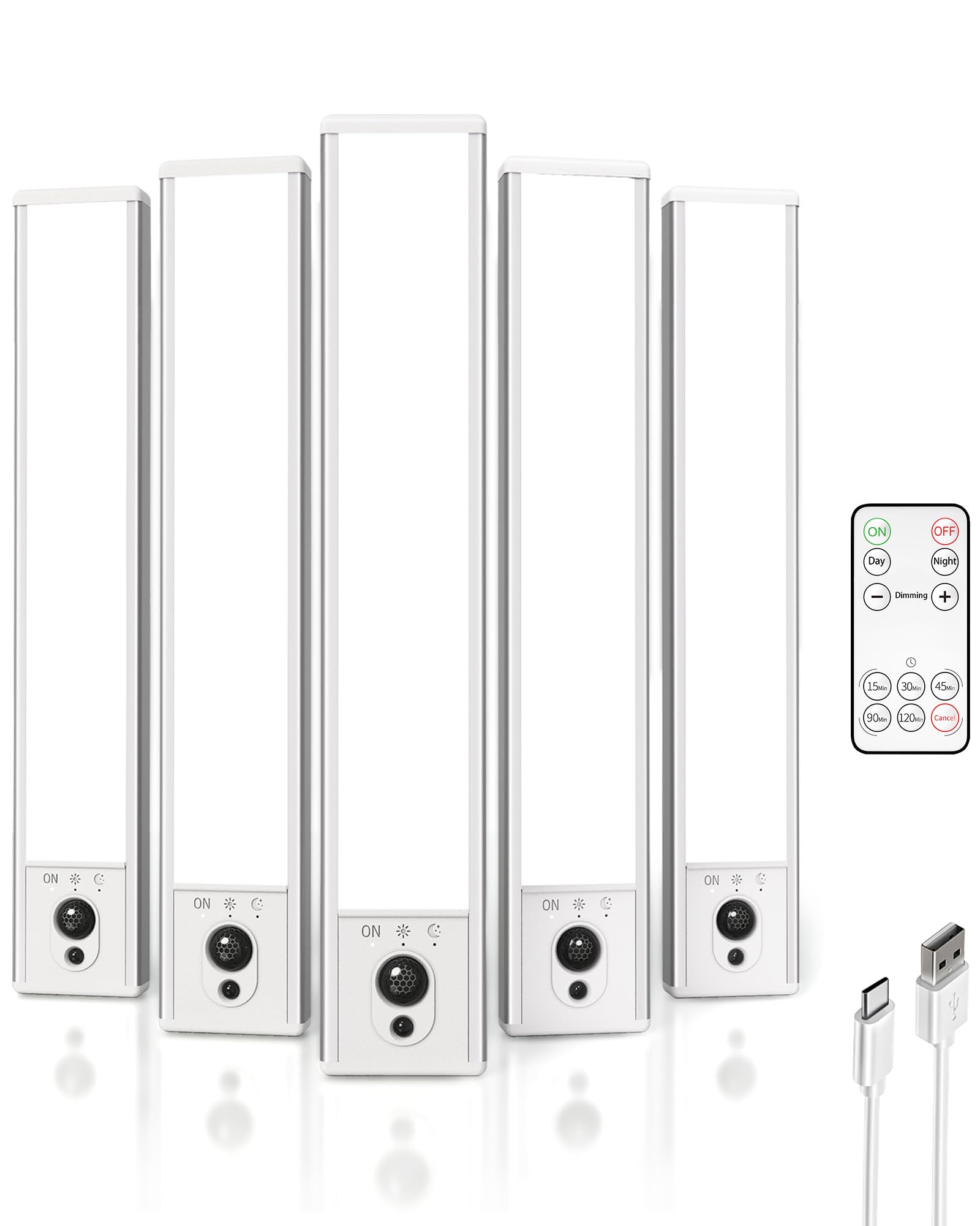 EZVALO 5-Pack Under Cabinet Lighting, 2400mAh Motion Sensor Light, LED Closet Lights Wireless, 6500K Dimmable, Timer, Magnetic, with Remote Control for Kitchen, Closet, Stair