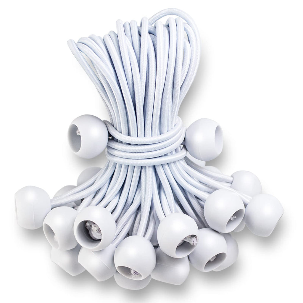 Bungee Balls 9 Inch, 50 PCS White Tarp Bungee with Balls Heavy Duty Tarp Tie Downs for Camping, Shelter, Cargo, Projector Screen, Tent Poles with UV Resistant