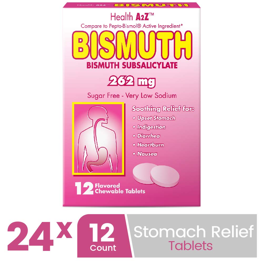 HealthA2Z® Bismuth | Bismuth Subsalicylate 262mg | Multi-Symptom Relief | (24 Pack (288 Tablets))