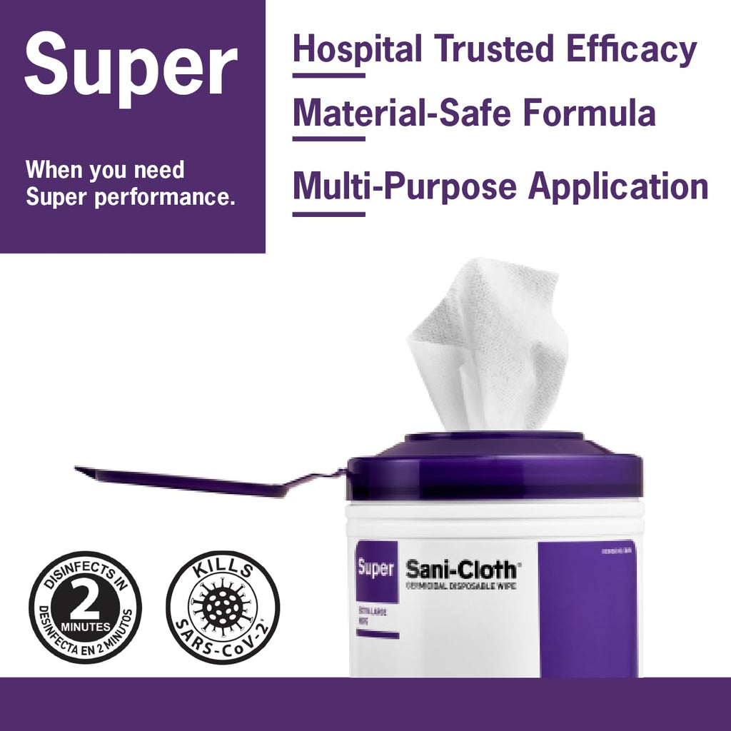 Super Sani-Cloth Disinfecting Cleaning Wipes, 12 Pack Case, 160 Count Each, Large Surface Wipes (6" x 6.75"), Multi-Surface Germicidal Cleaner for Home Health, Medical, Commercial Use