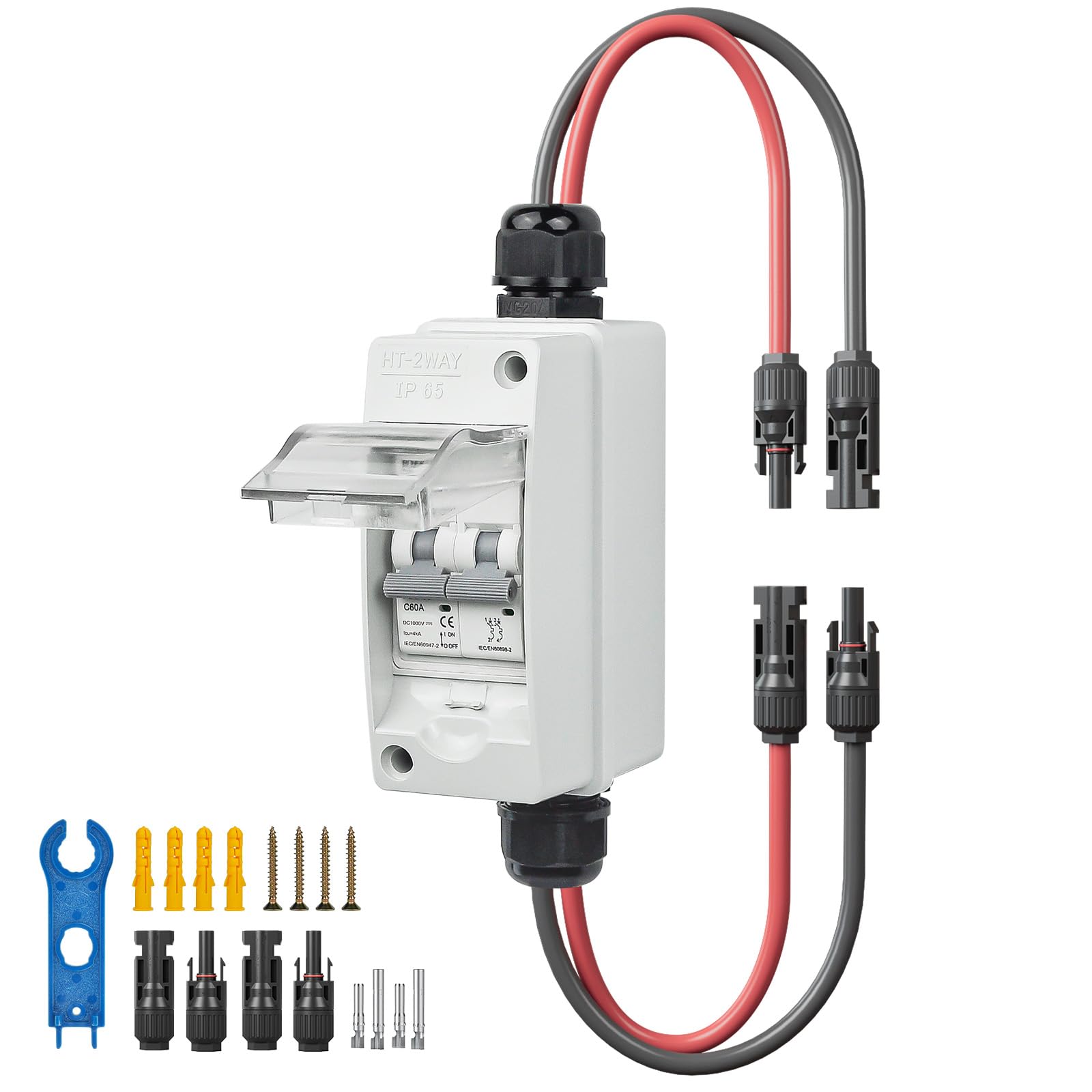 Pjerjzn Solar Panel Disconnect Switch 1000V 60A PV Disconnect Switch Outdoor Miniature Circuit Breaker IP65 for Solar PV Homes Battery (1000V 60 Amp)