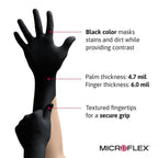 Ansell MICROFLEX MidKnight MK-296 Disposable Nitrile Gloves for Automotive, Law Enforcement w/ Full Texture - Large, Black (Box of 100)