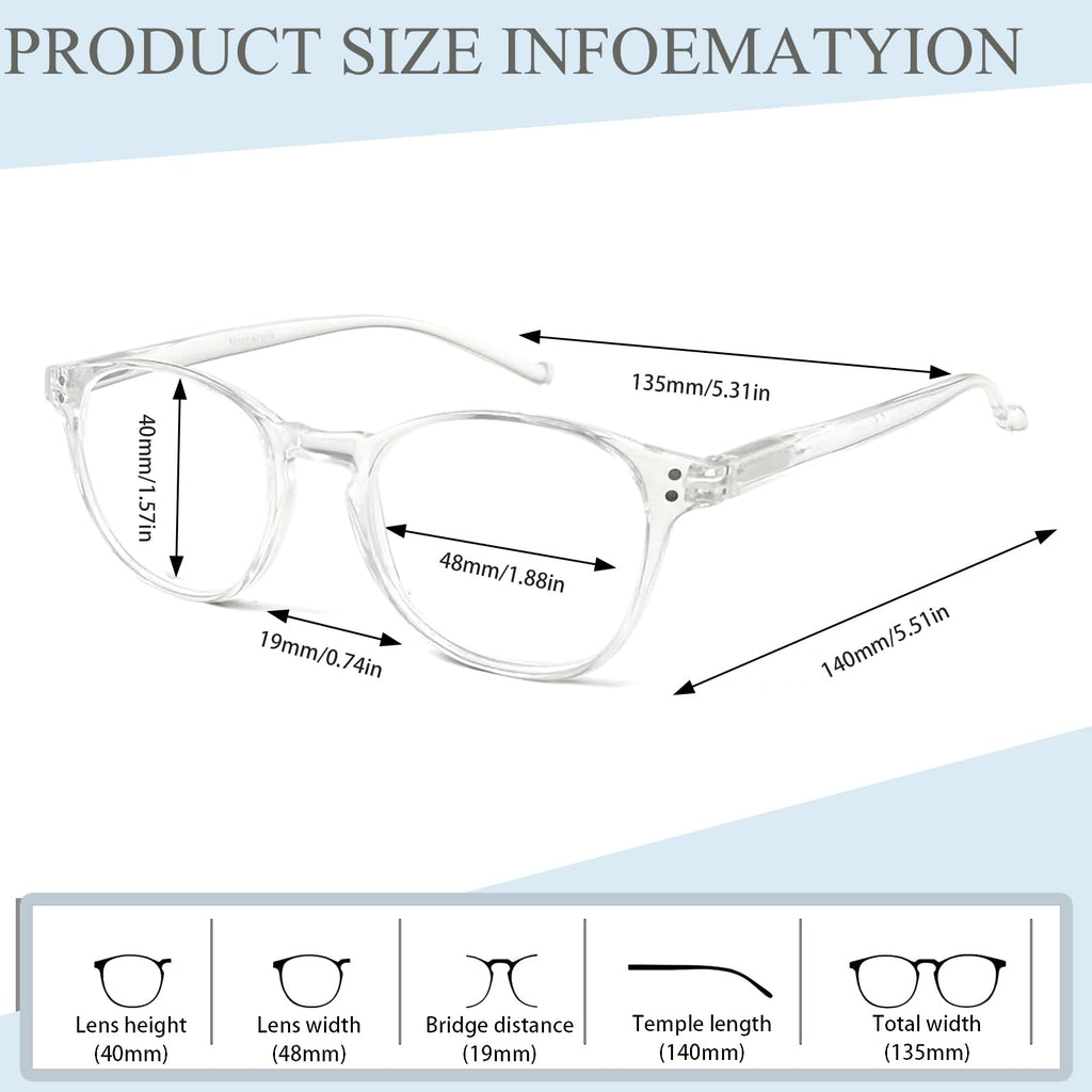 NORPERWIS 5 Pairs Reading Glasses - Standard Fit Spring Hinge Readers Glasses for Men and Women (5 Pack Transparent, 1.50)