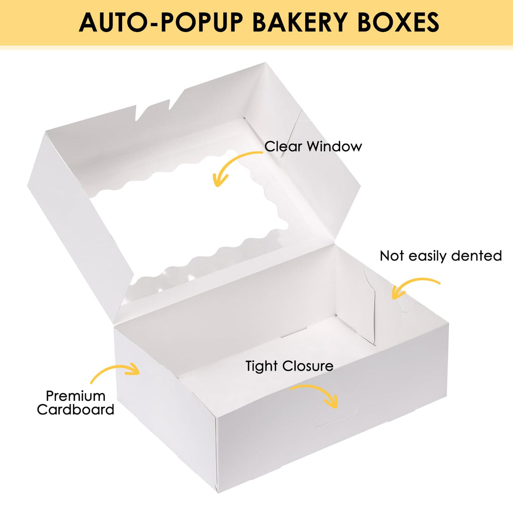 Moretoes 45pcs Cookie Boxes with Window, 9x6x3in Auto-Popup Bakery Boxes