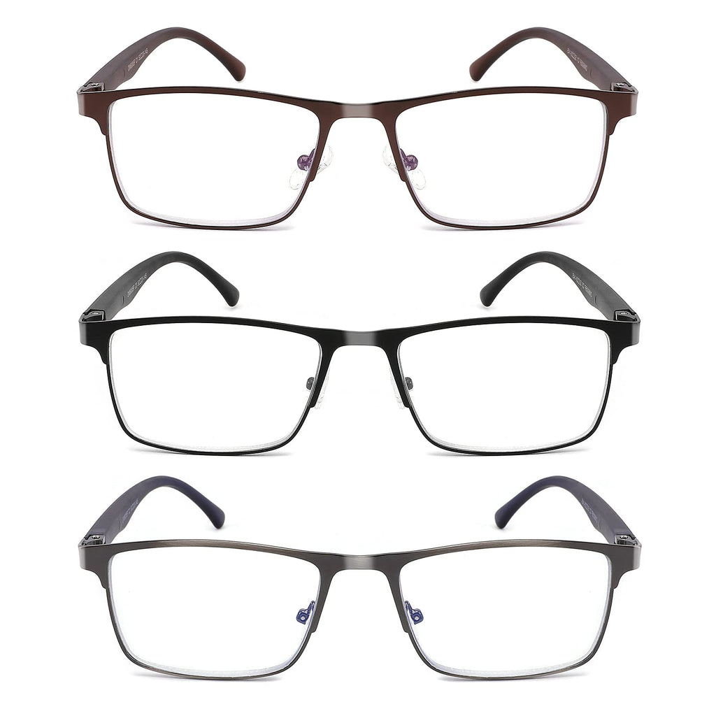 CRGATV 3-Pack Reading Glasses for Men Blue Light Filtering Full Frame Metal Readers Anti Uv/Eye Strain/Glare (+2.5 Magnification Strength)