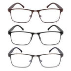 CRGATV 3-Pack Reading Glasses for Men Blue Light Filtering Full Frame Metal Readers Anti Uv/Eye Strain/Glare (+2.5 Magnification Strength)
